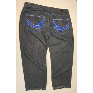 RK Icon Mens Size 44x32 Black Dark Denim Jeans Blue Stitching Straight Leg